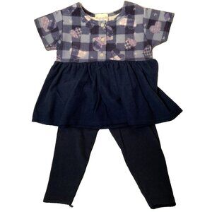 Vintage Little Lass Outfit Youth Girl Size 24 Mo Blue Checker Heart Shirt Pants